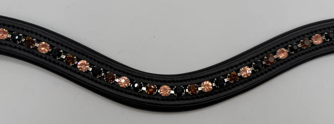 Black Leather Browband -Peach and Brown