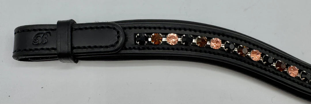Black Leather Browband -Peach and Brown