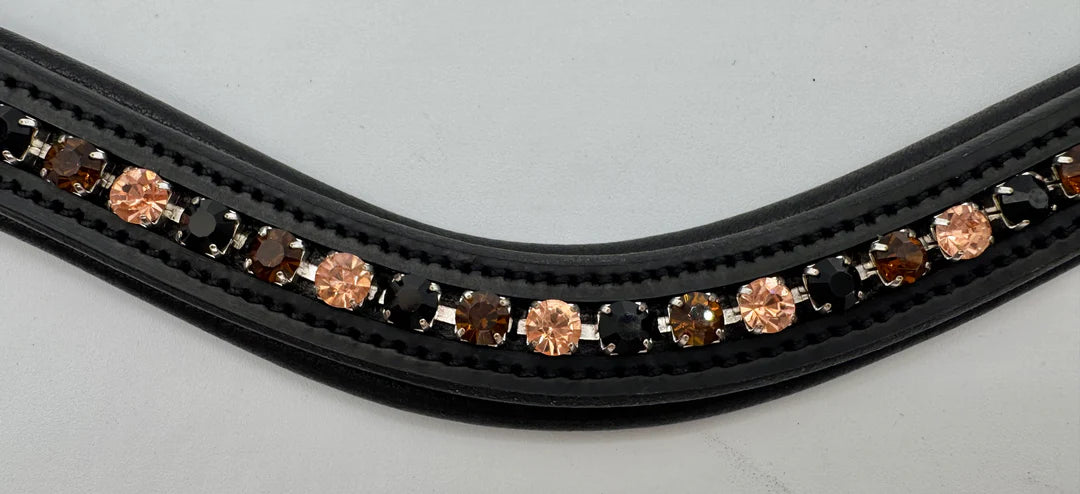 Black Leather Browband -Peach and Brown