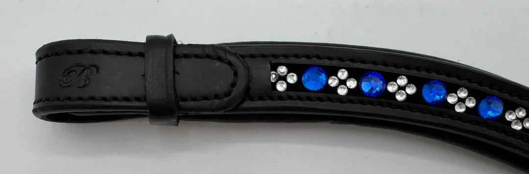 Black Leather Browband -Blue
