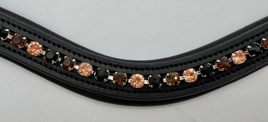 Black Leather Browband -Peach and Brown