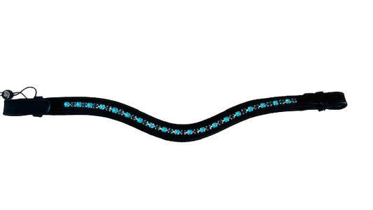 Black Leather Browband - turquoise