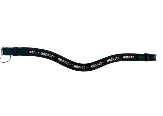 Black Leather Browband - Pink , maroon and white