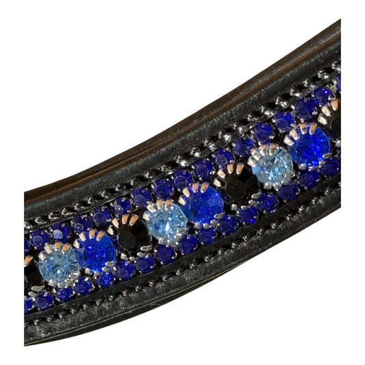 Black Leather Browband -Blue and black